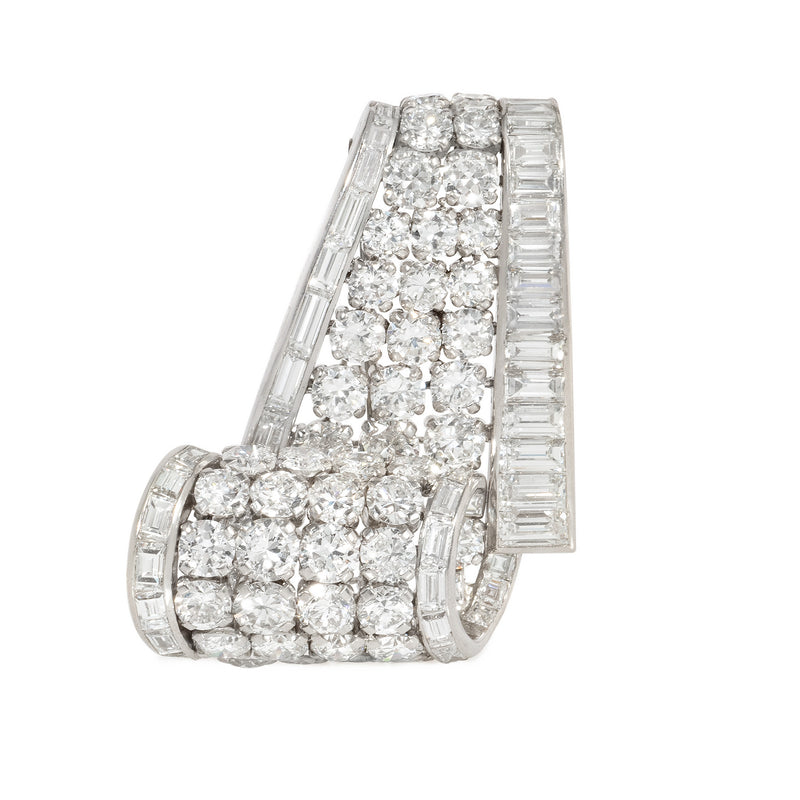 Cartier, Paris diamond and platinum graduated scroll brooch