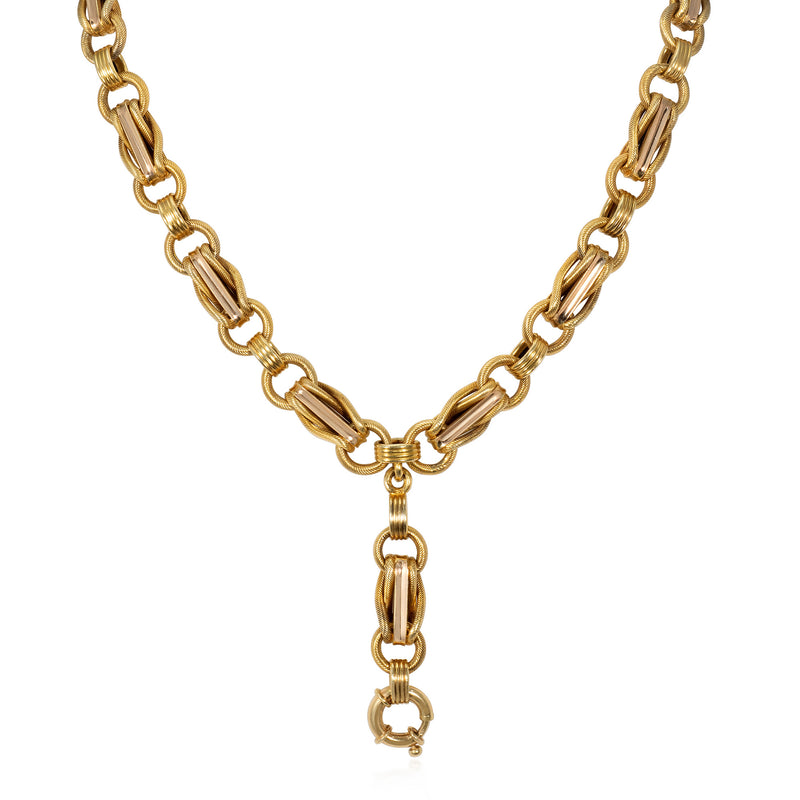 Antique gold fancy-link locket chain