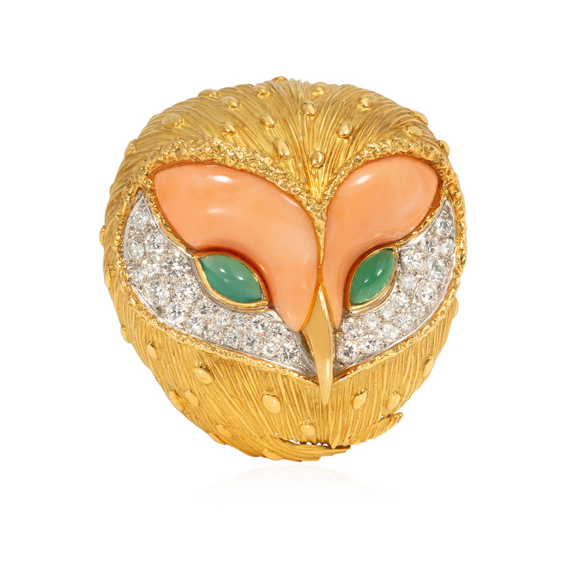 Fred Mid-Century French multigem owl brooch