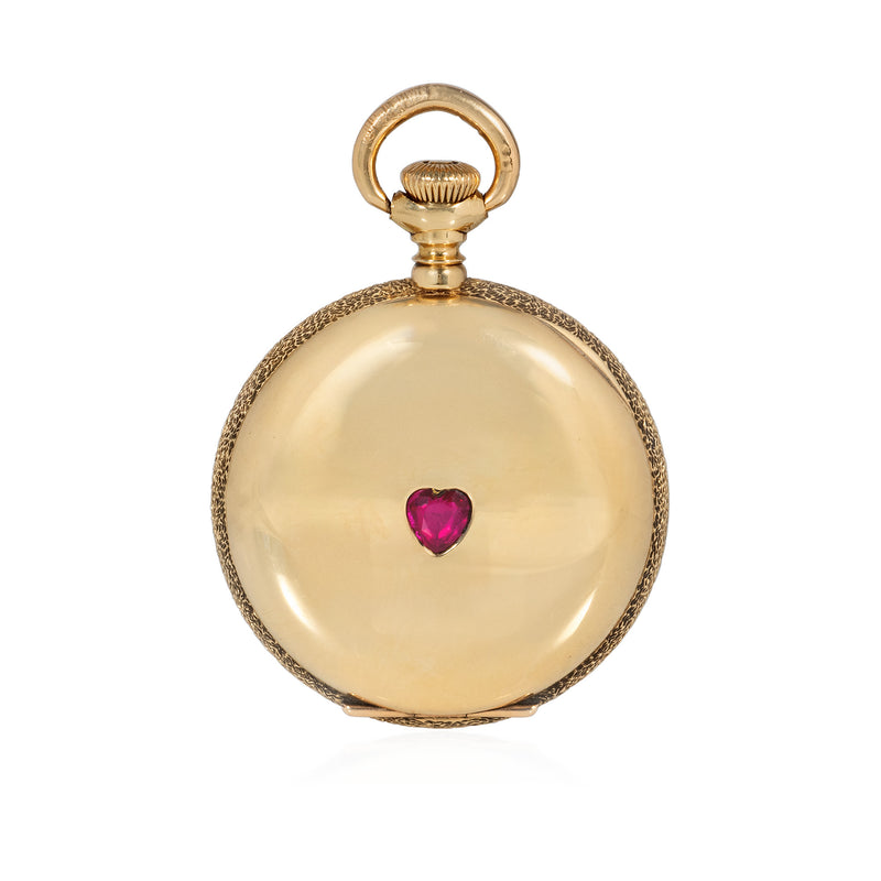 Agassiz Geneva Antique ruby heart pocket watch pendant