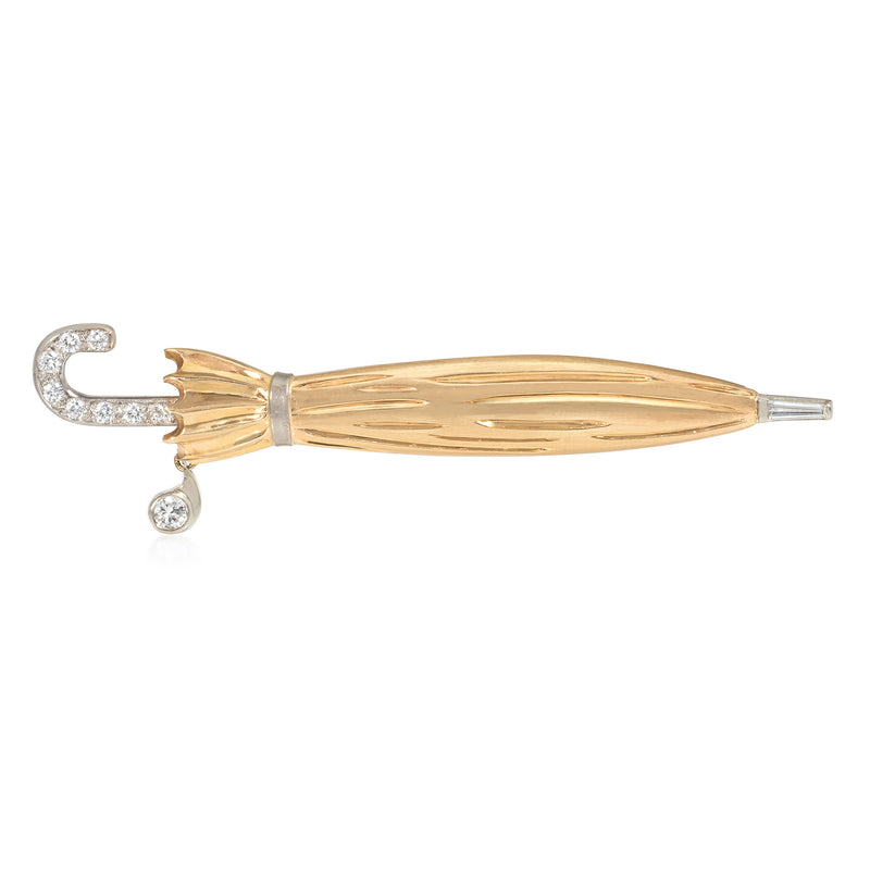 Retro two color gold and diamond umbrella pin