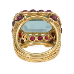 Mid-Century Marchak France aquamarine and ruby statement ring