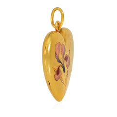 Art Nouveau heart locket with floral enamel decoration