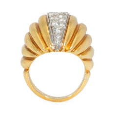 Gold and diamond ribbed cocktail ring