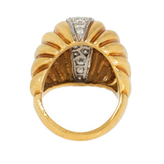 Gold and diamond ribbed cocktail ring