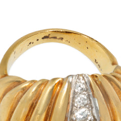 Gold and diamond ribbed cocktail ring