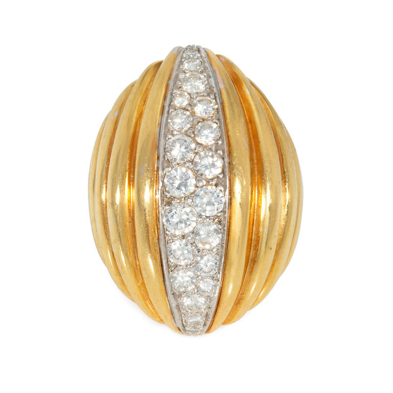 Gold and diamond ribbed cocktail ring