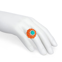 Mid-Century coral and turquoise cocktail ring