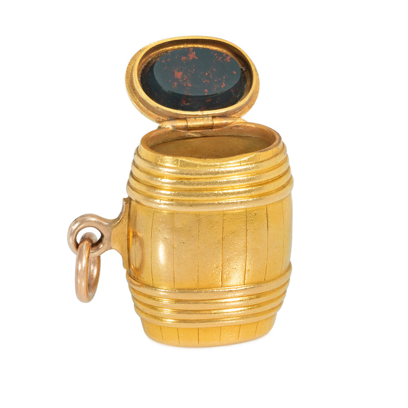 Antique gold and bloodstone barrel pendant