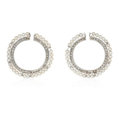 Art Deco pearl and diamond hoop earrings