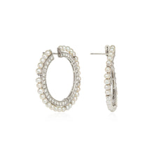 Art Deco pearl and diamond hoop earrings