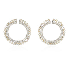 Art Deco pearl and diamond hoop earrings