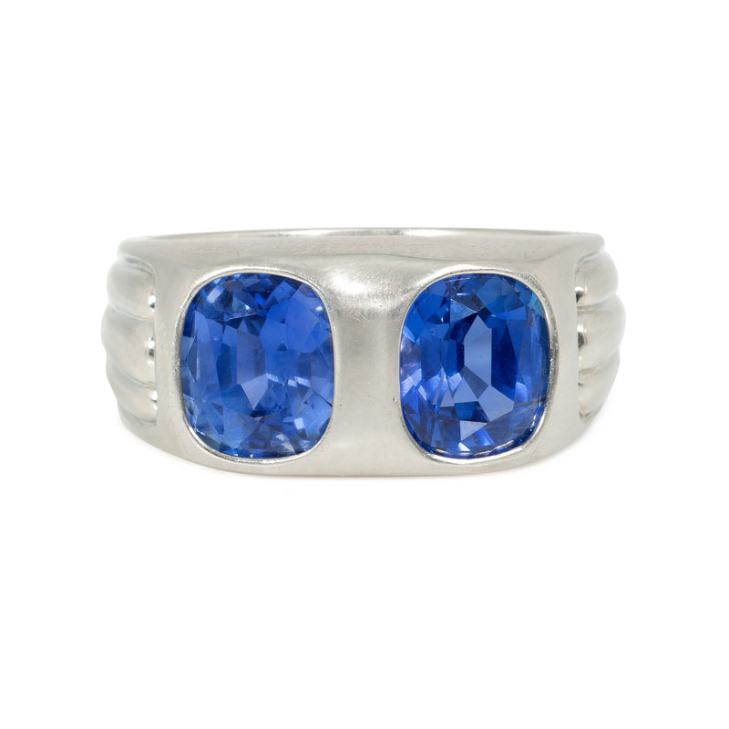Retro two-stone Ceylon sapphire ring