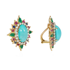 Mid-Century turquoise and multi-gem earrings