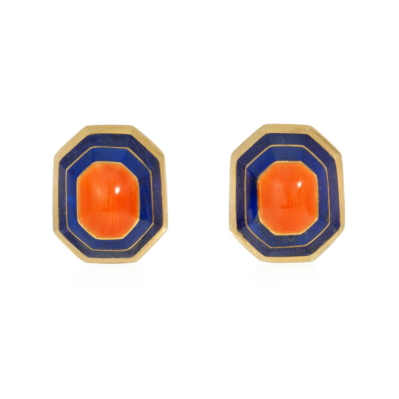 Russian, Italian lapis and coral earring