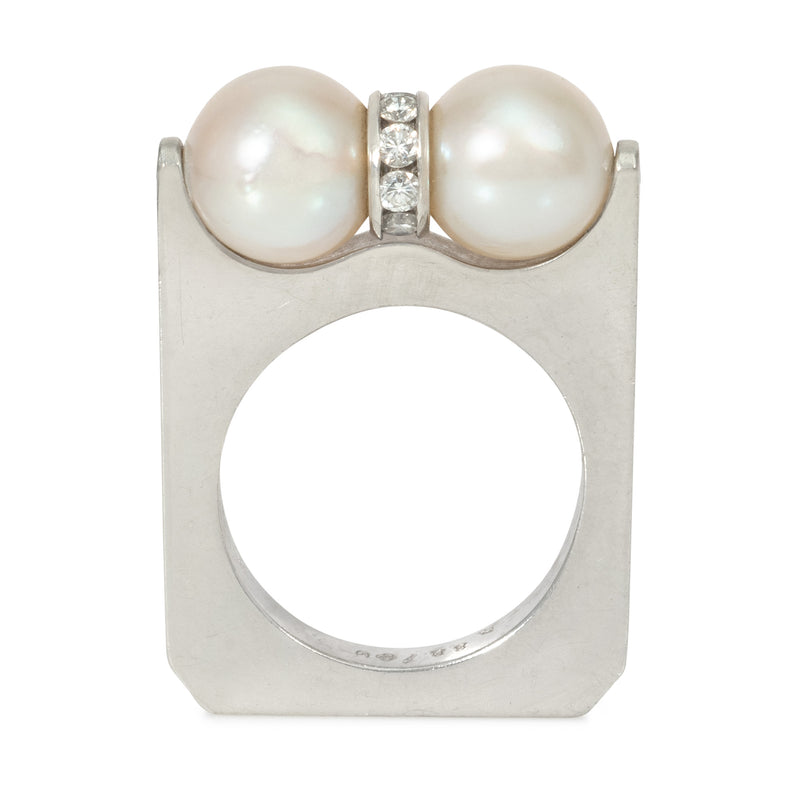 Cartier platinum, pearl and diamond spinner ring