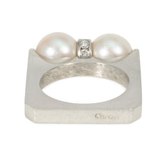Cartier platinum, pearl and diamond spinner ring