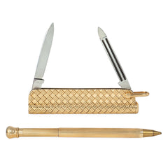 Tiffany Retro gold basket weave pen and knife pendant