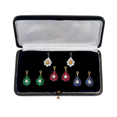 Mid-Century interchangeable multi-gem brooch and earrings set