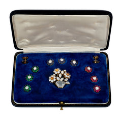 Mid-Century interchangeable multi-gem brooch and earrings set