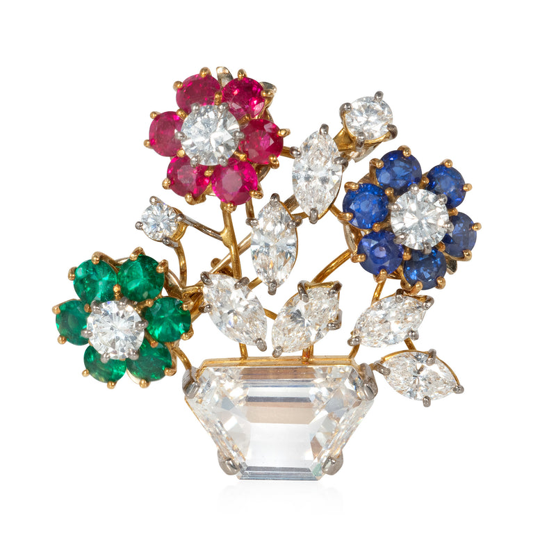 Mid-Century interchangeable multi-gem brooch and earrings set