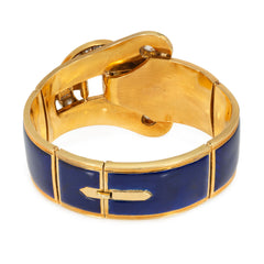 French Antique blue enamel and diamond buckle bracelet