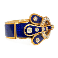 French Antique blue enamel and diamond buckle bracelet