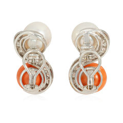 Mid-Century toi et moi pearl, coral, and diamond earrings