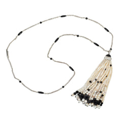 Art Deco onyx pearl and diamond tassel sautoir