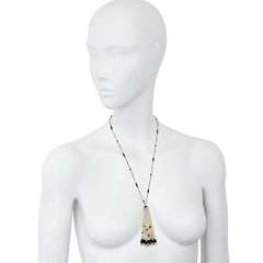 Art Deco onyx pearl and diamond tassel sautoir