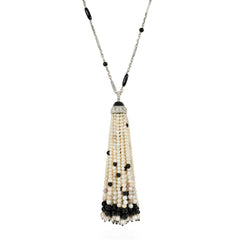 Art Deco onyx pearl and diamond tassel sautoir