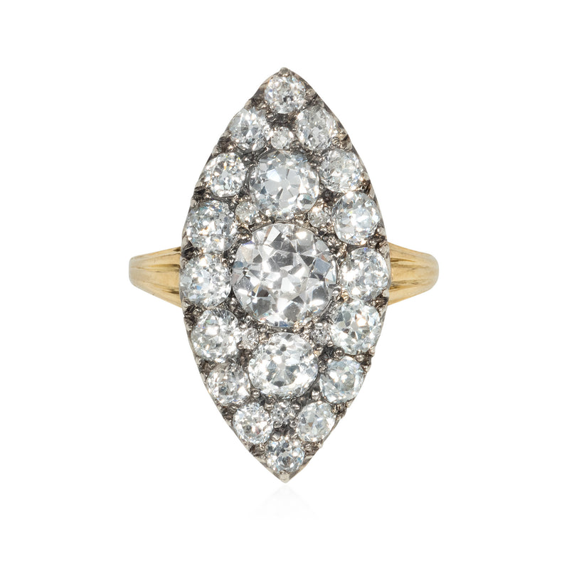 Antique diamond and gold marquise-shaped ring