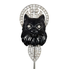 Art Deco Lacloche Frères onyx and diamond cat jabot pin