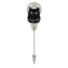 Art Deco Lacloche Frères onyx and diamond cat jabot pin