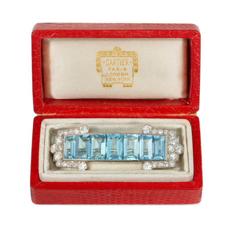Cartier Art Deco diamond and aquamarine brooch