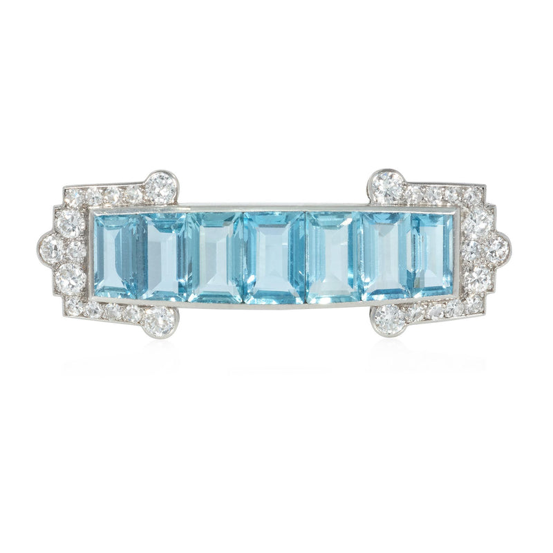 Cartier Art Deco diamond and aquamarine brooch