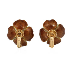 Boucheron, Paris interchangeable pearl, enamel and diamond flower earrings