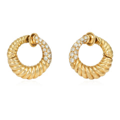 Van Cleef & Arpels, Paris, ribbed gold and diamond hoop earrings