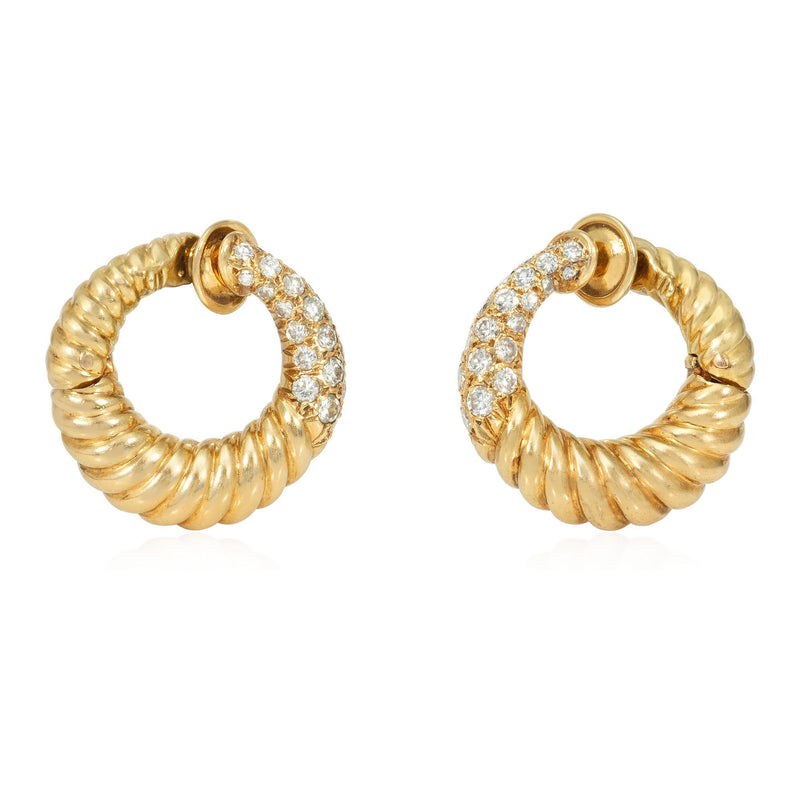 Van Cleef & Arpels, Paris, ribbed gold and diamond hoop earrings