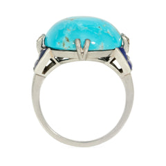 Boucheron, France Art Deco turquoise, diamond, and lapis cocktail ring
