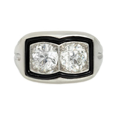 Art Deco two-stone enamel and diamond ring