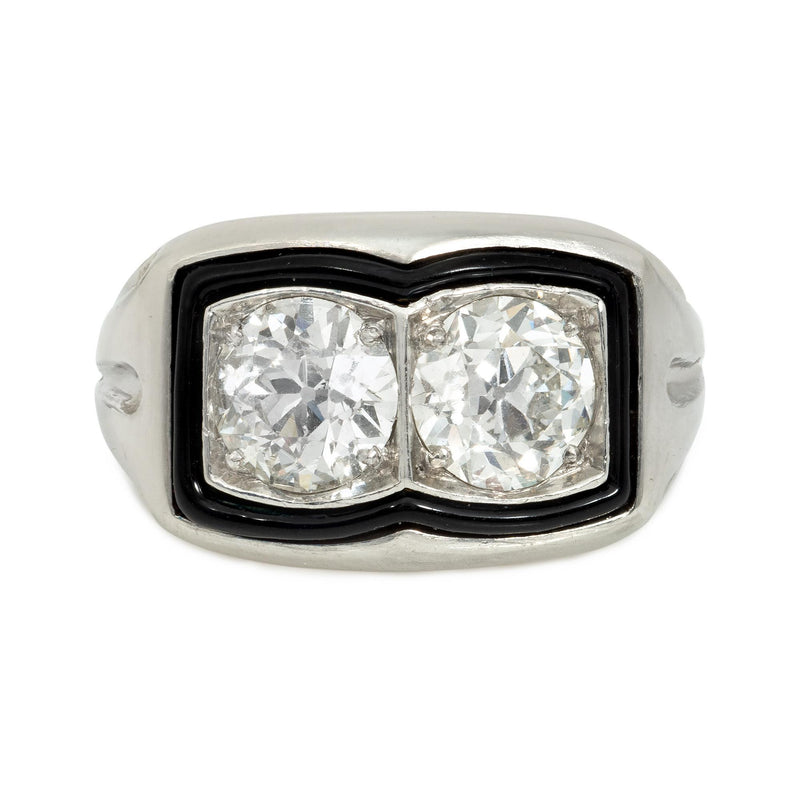 Art Deco two-stone enamel and diamond ring