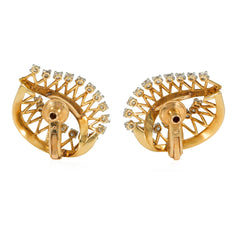 Cartier, Paris gold and diamond wirework leaf earrings