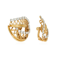 Cartier, Paris gold and diamond wirework leaf earrings