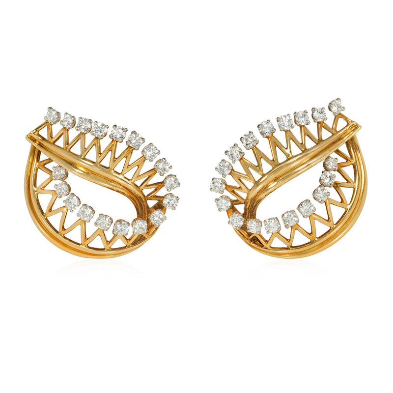 Cartier, Paris gold and diamond wirework leaf earrings