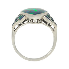 Art Deco black opal, emerald, and sapphire ring