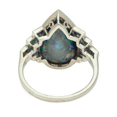 Art Deco black opal, emerald, and sapphire ring