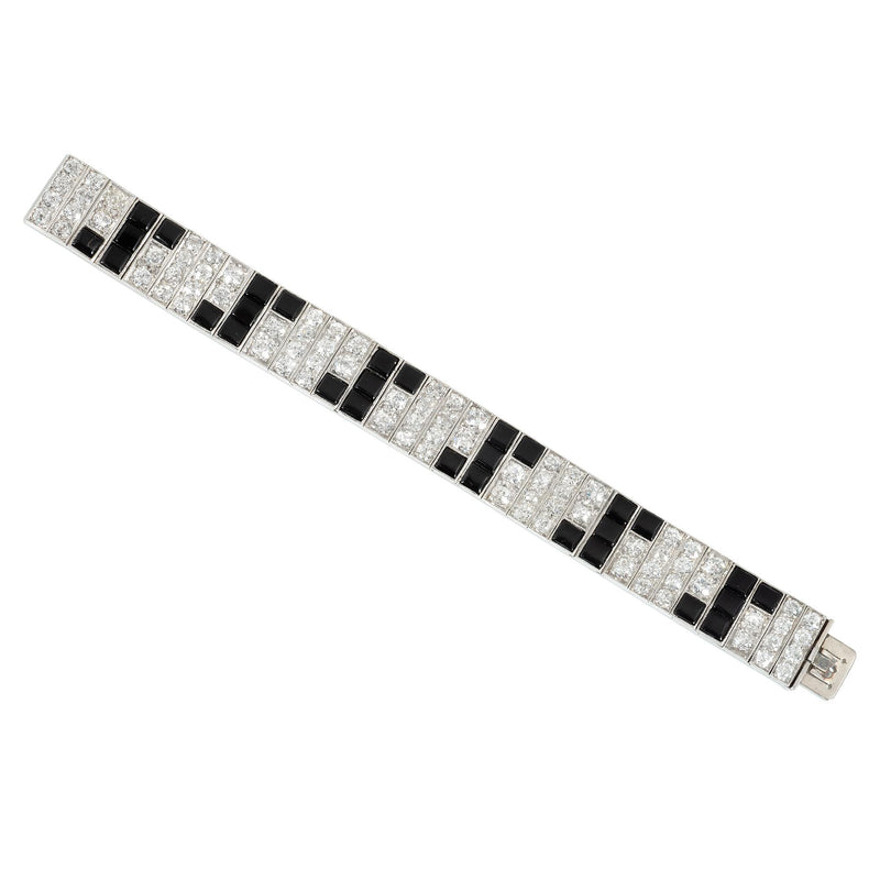 Art Deco geometric onyx and diamond bracelet
