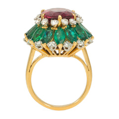 Bulgari, Italy rubellite tourmaline, emerald and diamond ring