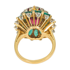 Bulgari, Italy rubellite tourmaline, emerald and diamond ring